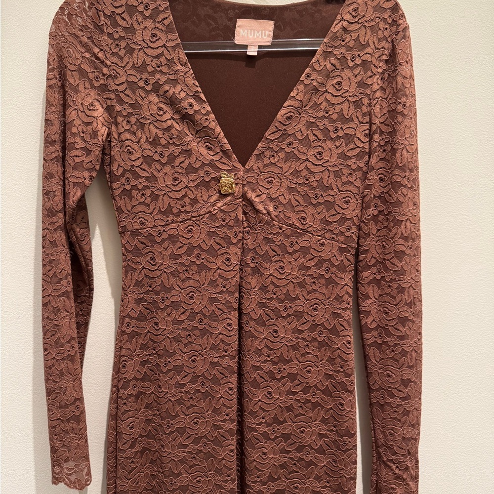 Show Me Your MuMu Brown Fitted Embellished Blouse Size Small